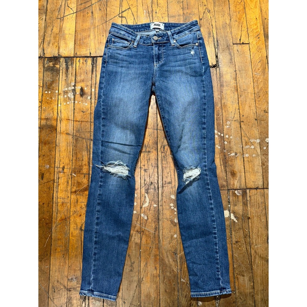 Paige Jeans Women Size 25 Blue Denim Distressed Flat Front Verdugo Ankle Outdoor